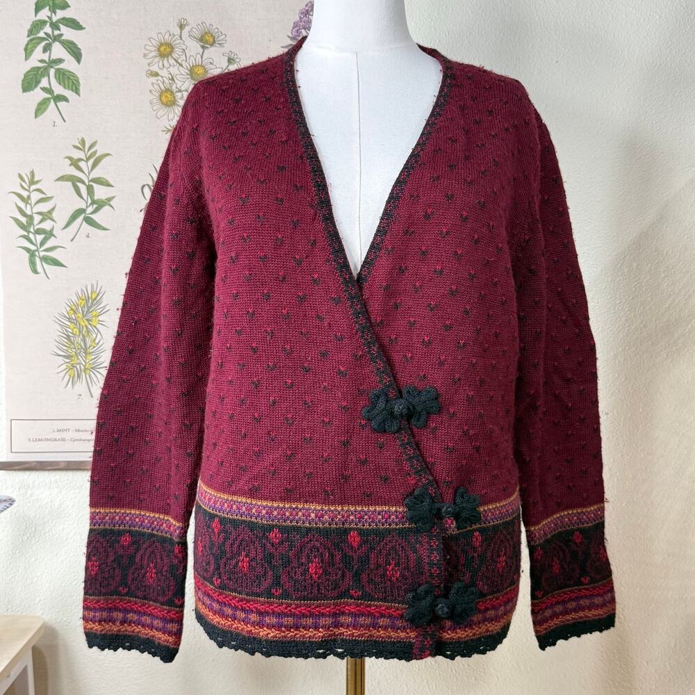 Vintage 80s 90s Embroidered Wool Cardigan Sweater Whimsigoth Dark Fairy Witchy L